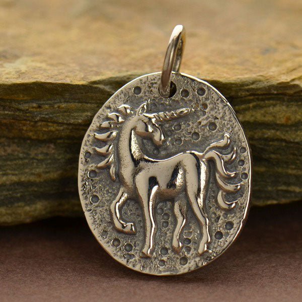 Sterling Silver Ancient Coin Charm - Unicorn - Poppies Beads n' More