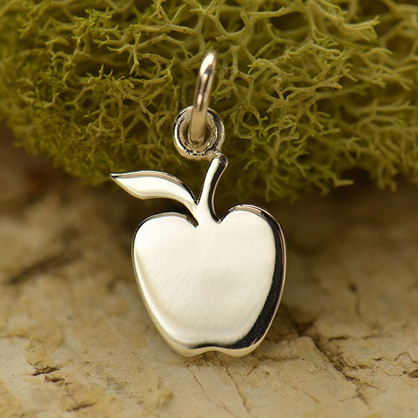 Sterling Silver Apple Charm - Food Charm, - Poppies Beads n' More