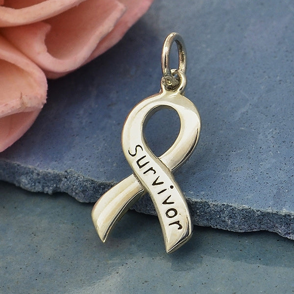 Sterling Silver Cancer Awareness Ribbon - Poppies Beads n' More