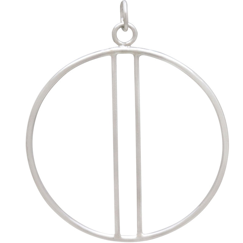 Sterling Silver Circle Pendant with Two Vertical Bars - Poppies Beads n' More