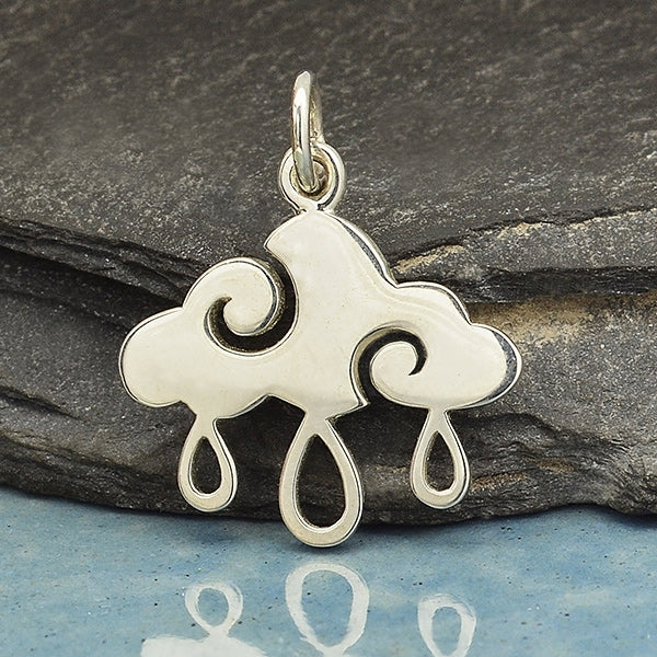 Sterling Silver Cloud Charm with Rain Drops - Poppies Beads n' More
