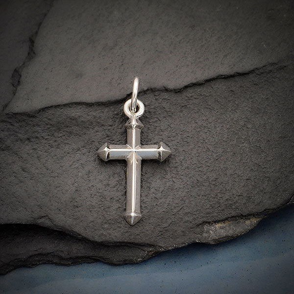 Sterling Silver Cross Charm with Faceted Edges - Poppies Beads n' More