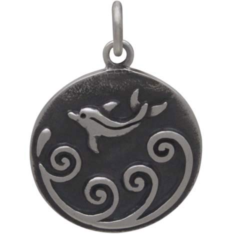 Sterling Silver Dolphin Charm with Waves - Poppies Beads n' More