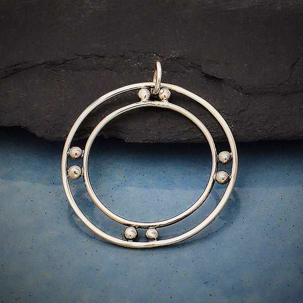 Sterling Silver Double Circle Charm with Granulation - Poppies Beads n' More