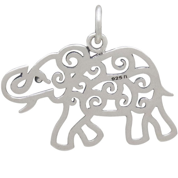 Sterling Silver Elephant Charm with Scrollwork - Poppies Beads n' More