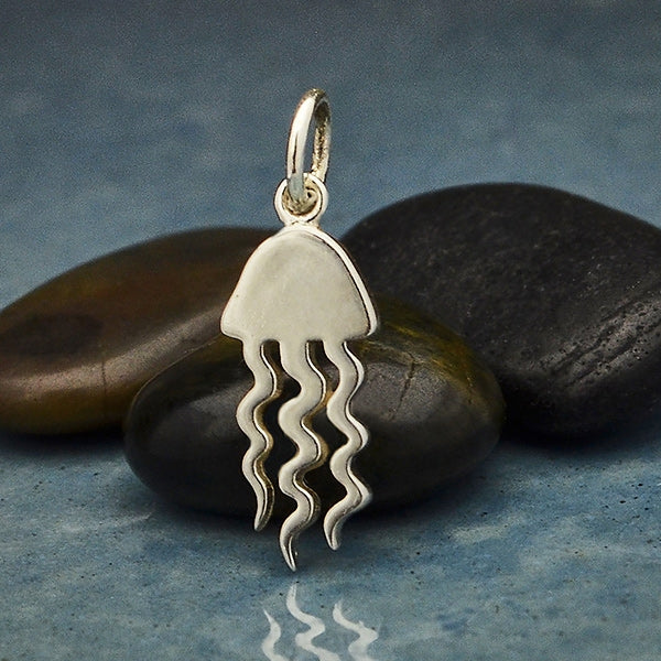 Sterling Silver Flat Jellyfish Charm - Poppies Beads n' More
