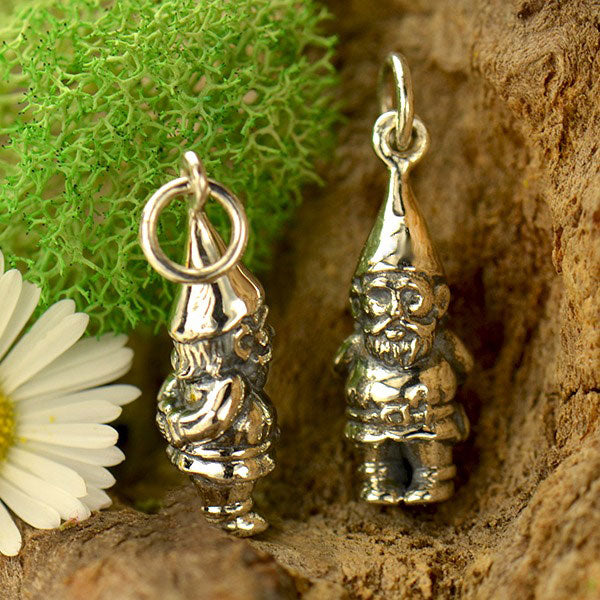 Sterling Silver Garden Gnome Charm, - Poppies Beads n' More