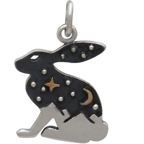 Sterling Silver Hare Charm with Bronze Star and Moon - Poppies Beads n' More