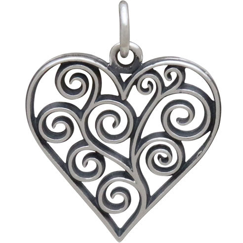 Sterling Silver Heart Charm with Scrollwork - Poppies Beads n' More