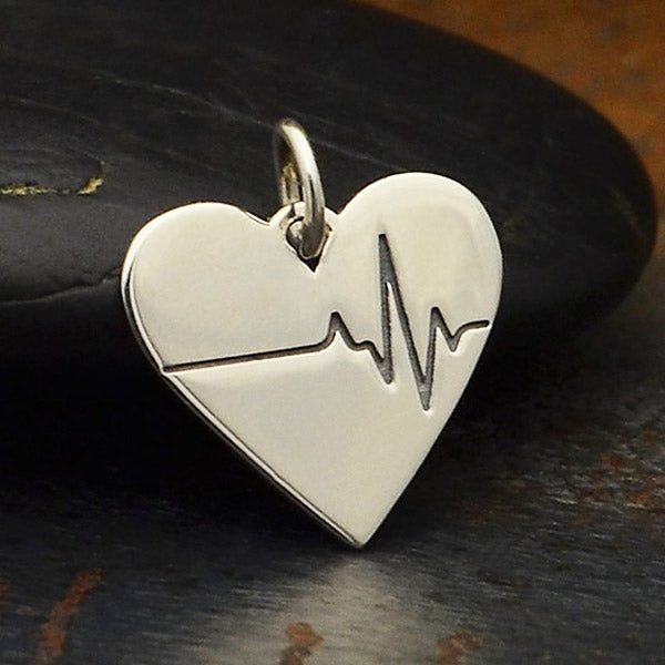 Sterling Silver Heartbeat Charm - Poppies Beads n' More