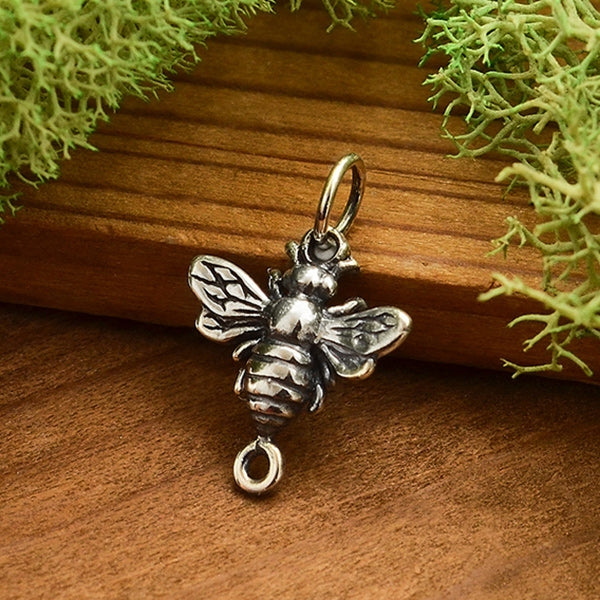 Sterling Silver Honey Bee Charm Link - Poppies Beads n' More