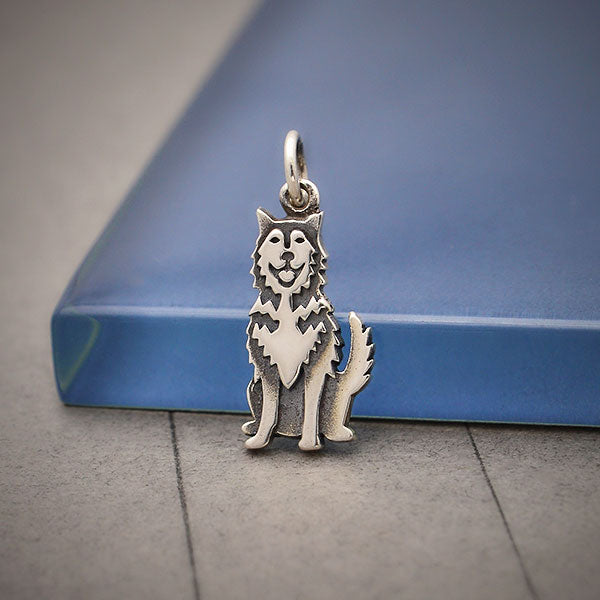 Sterling Silver Husky Dog Charm - Poppies Beads n' More