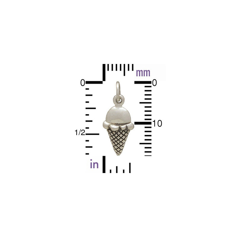 Sterling Silver Ice Cream Cone Charm - Food Charm - Poppies Beads n' More