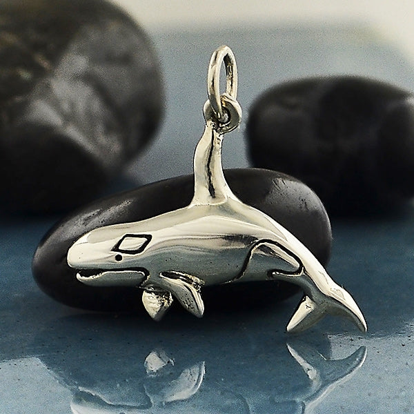 Sterling Silver Killer Whale Charm - Orca Charm - Poppies Beads n' More