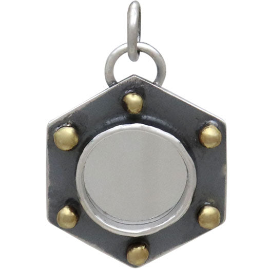 Sterling Silver Mirror Charm with Hexagon Frame - Poppies Beads n' More