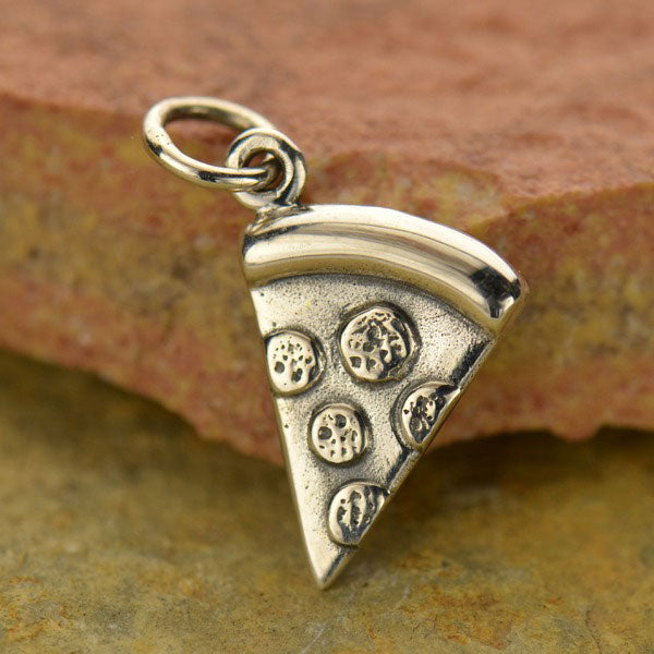 Sterling Silver Pizza Charm - Food Charm - Poppies Beads n' More