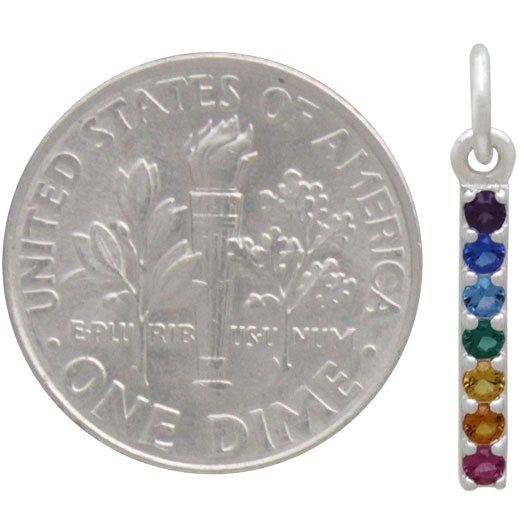 Sterling Silver Rainbow Bar Charm with Nano Gems - Poppies Beads n' More