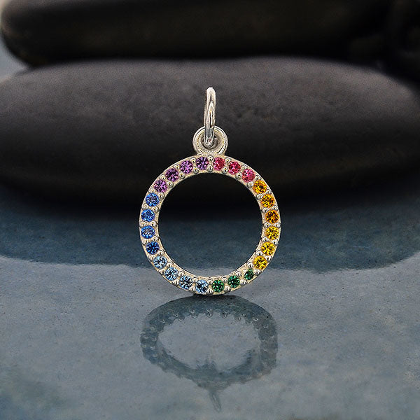 Sterling Silver Rainbow Circle Charm with Nano Gems - Poppies Beads n' More