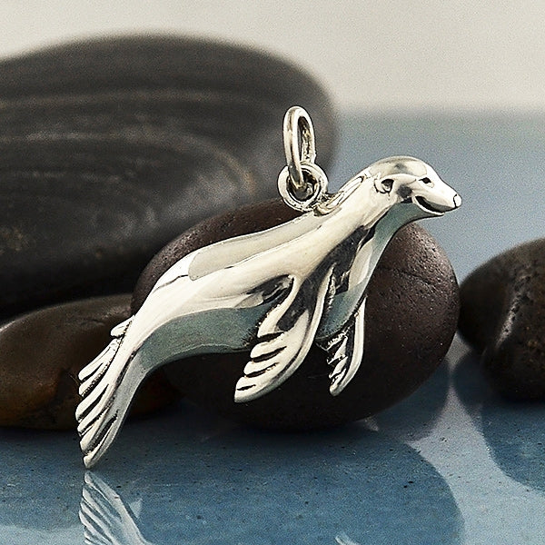 Sterling Silver Sea Lion Charm - Seal Charm - Poppies Beads n' More
