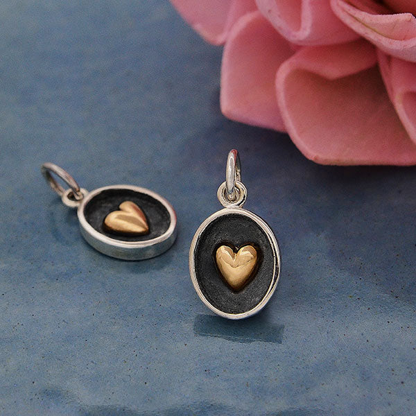 Sterling Silver Shadow Box Charm with Bronze Heart - Poppies Beads n' More