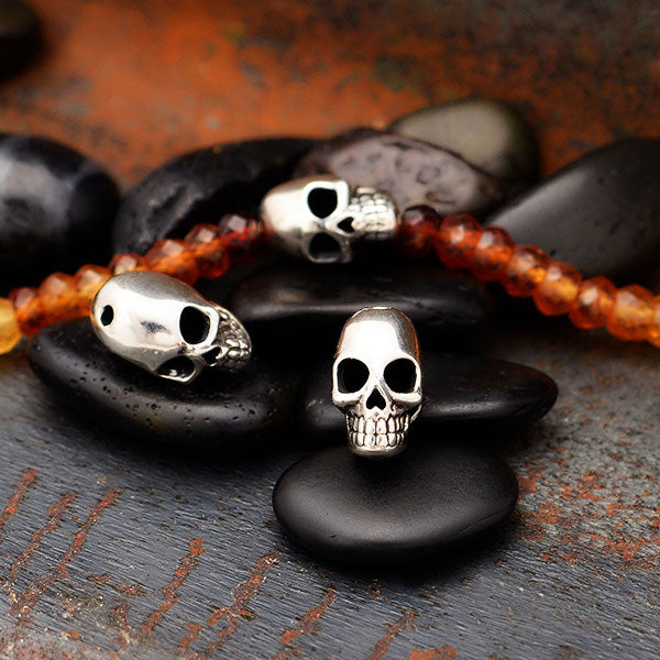 Sterling Silver Skull Bead with Vertical Hole - Poppies Beads n' More