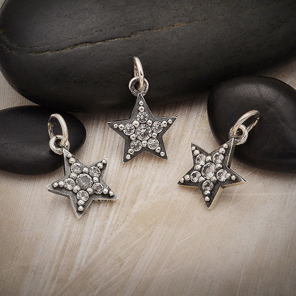 Sterling Silver Star Charm with Nano Gems - Poppies Beads n' More