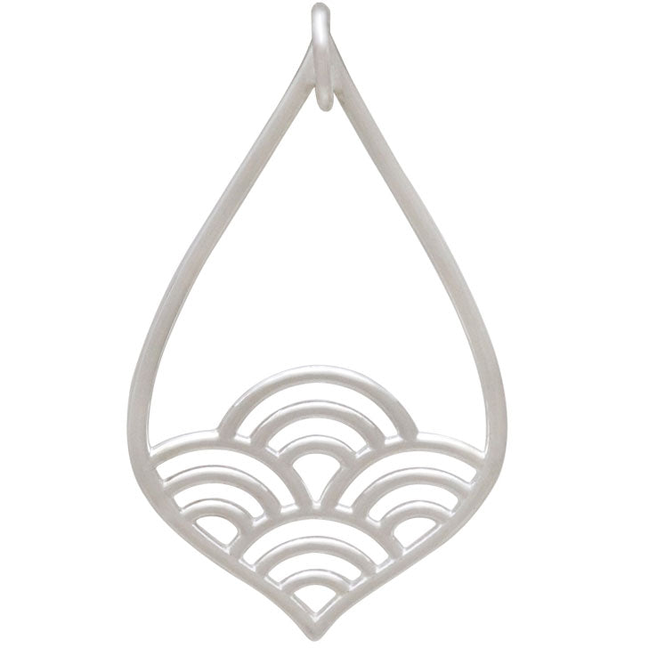 Sterling Silver Teardrop Charm with Wave Pattern - Poppies Beads n' More