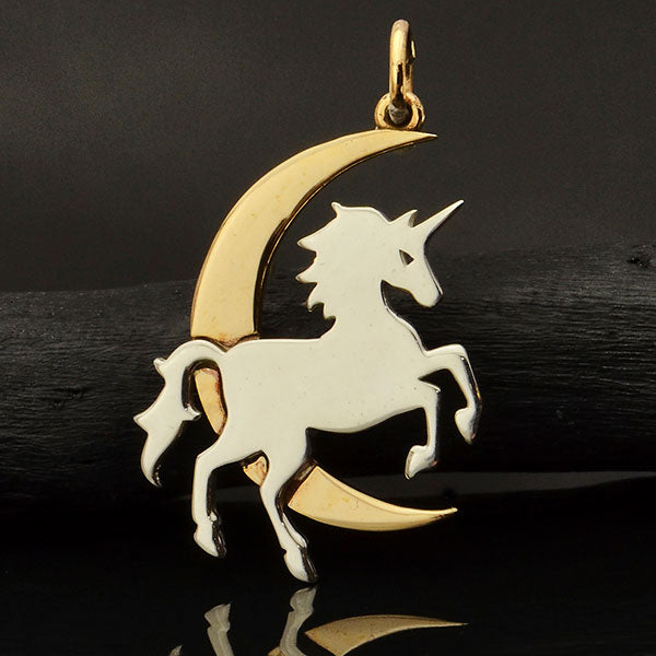 Sterling Silver Unicorn Charm with Bronze Moon - Poppies Beads n' More