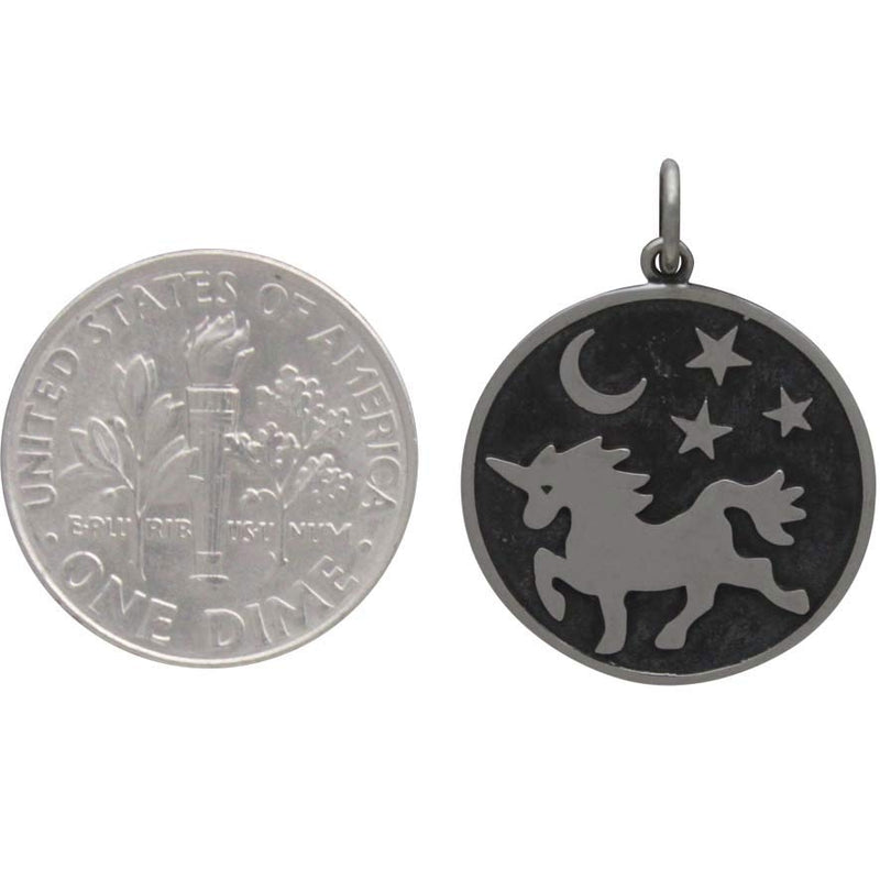 Sterling Silver Unicorn Pendant with Moon and Stars - Poppies Beads n' More