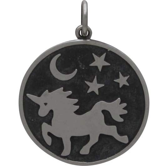 Sterling Silver Unicorn Pendant with Moon and Stars - Poppies Beads n' More