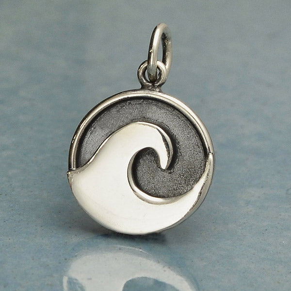 Sterling Silver Wave Charm with Oxidized Background - Poppies Beads n' More