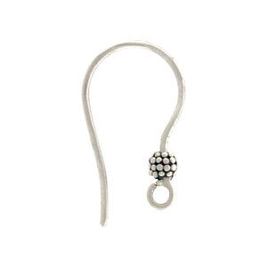 Sterling Silver Ear Hook with Small Granulated Beads - Poppies Beads n' More