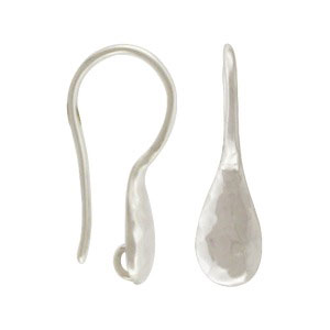 Teardrop Earring Hooks - Hammered Ear Wires - Sterling Silver Earring Hooks