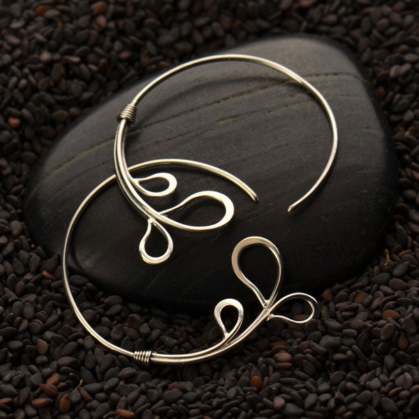 Sterling Silver Curled Hoop Earring With Wire Teardrops - Poppies Beads n' More