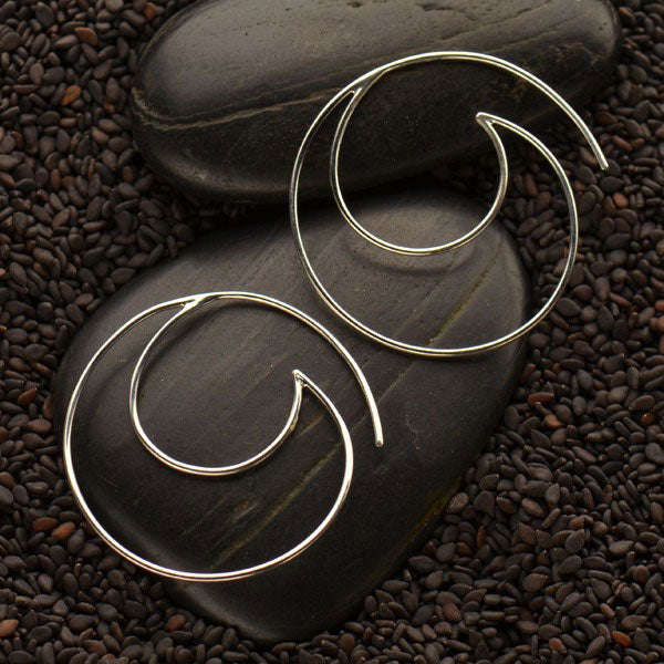 Sterling Silver Open Wire Wave Hoop Earrings - Poppies Beads n' More