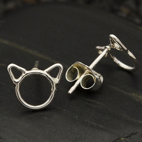 Sterling Silver Cat Head Post Earrings - Poppies Beads n' More