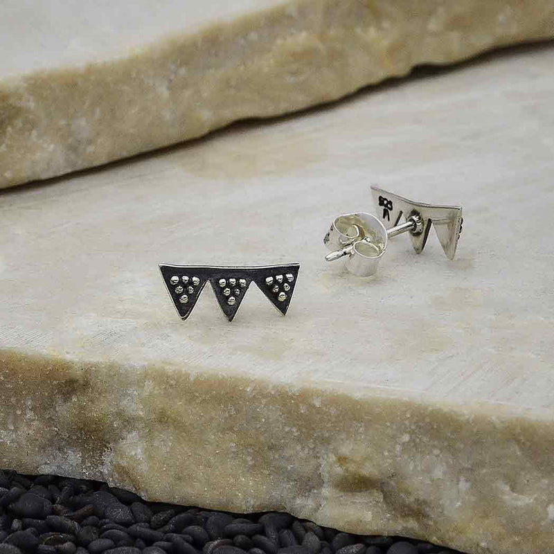 Sterling Silver Triple Triangle Post Earrings - Poppies Beads n' More