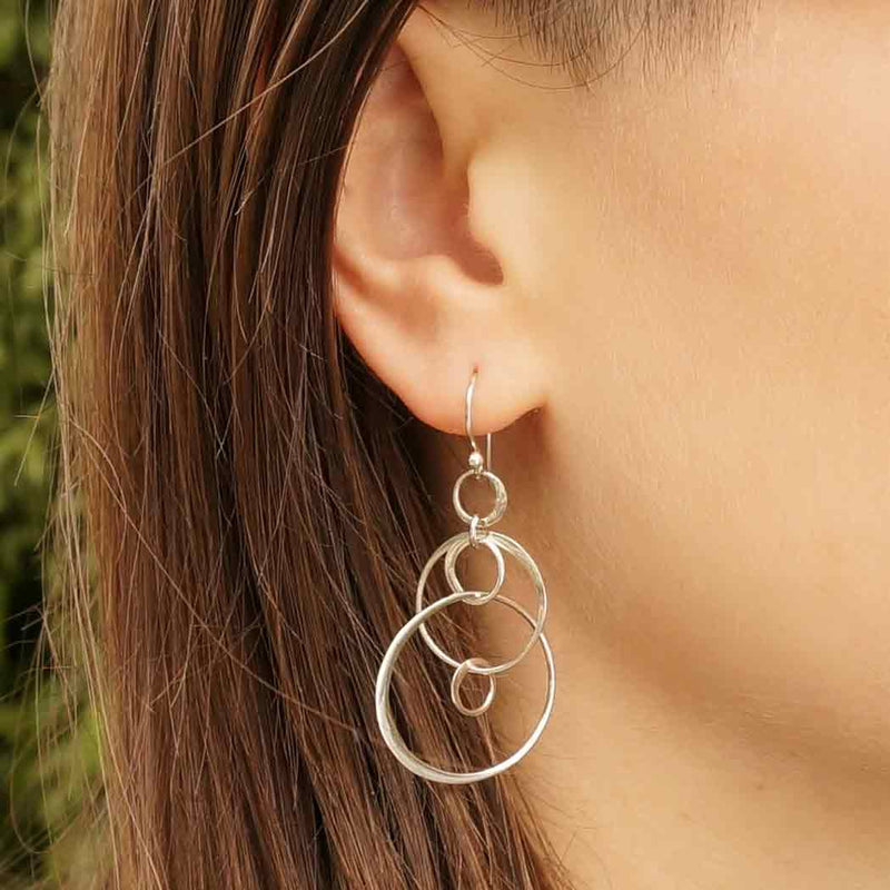 Sterling Silver Six Floating Circles Earrings - Poppies Beads n' More