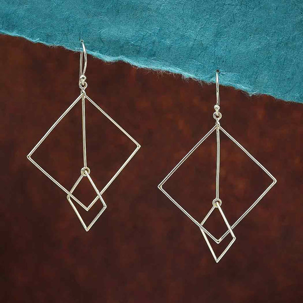 Sterling Silver Floating Square and Bar Earrings - Poppies Beads n' More