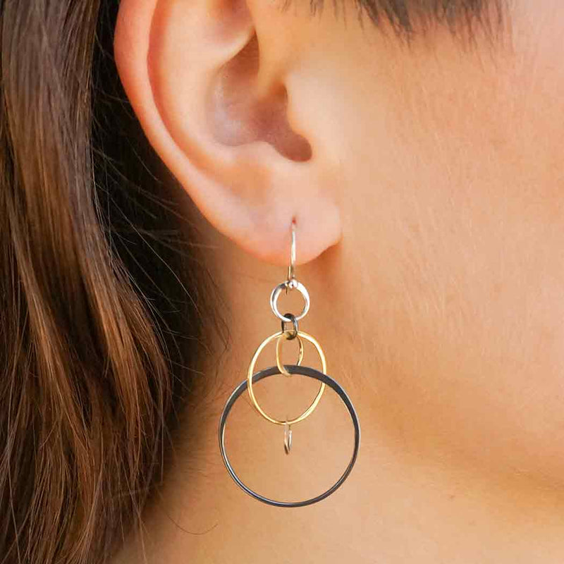 Small Mixed Metal Three Graduated Circle Earrings - Poppies Beads n' More