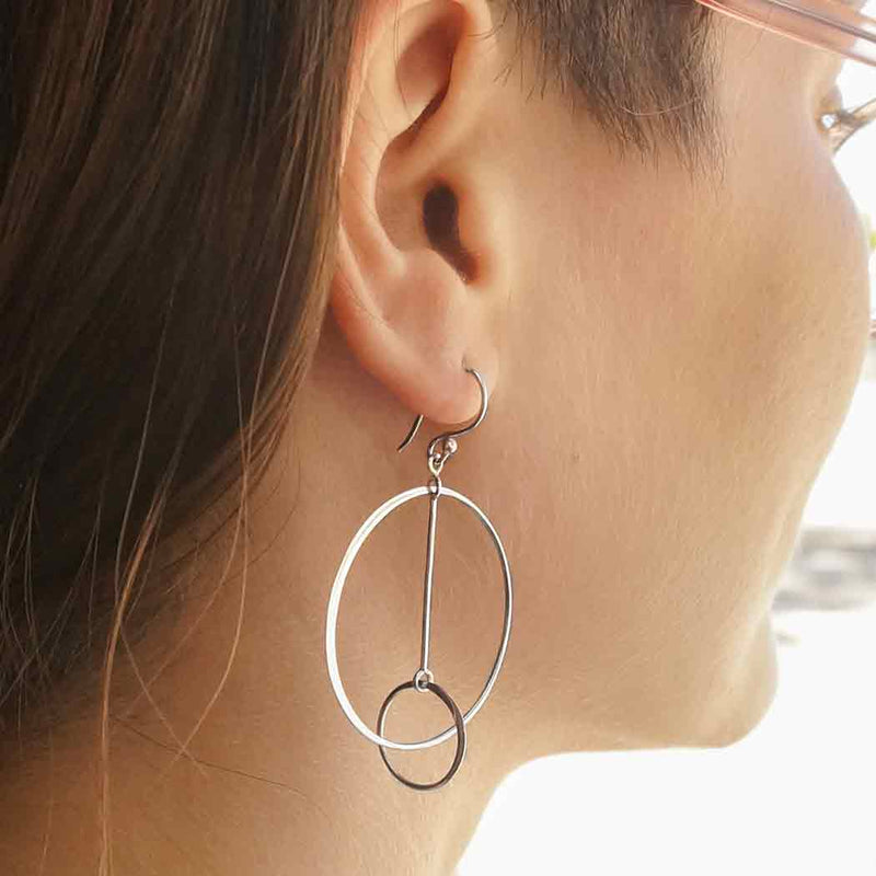 Sterling Silver Floating Circle and Bar Earrings - Poppies Beads n' More