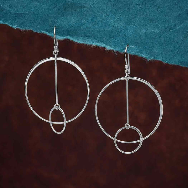 Sterling Silver Floating Circle and Bar Earrings - Poppies Beads n' More