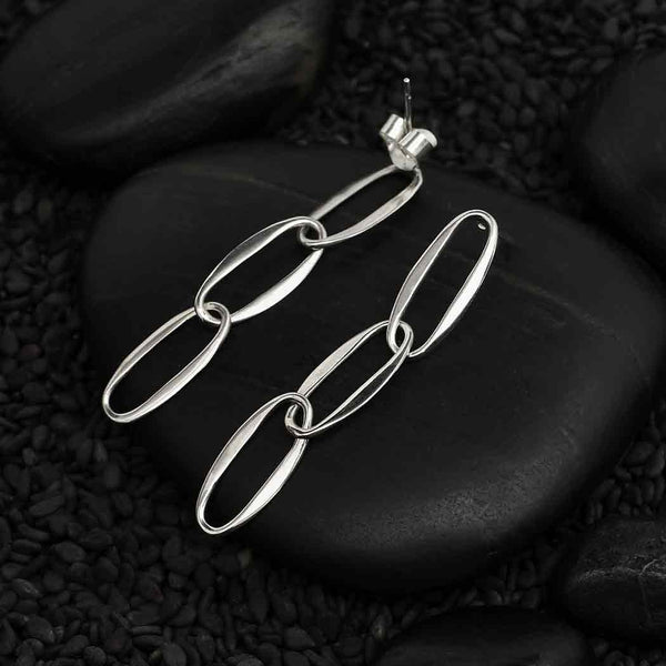 Sterling Silver Small Paperclip Link Earrings - Poppies Beads n' More