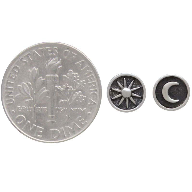 Sterling Silver Raised Sun and Moon Post Earrings - Poppies Beads n' More