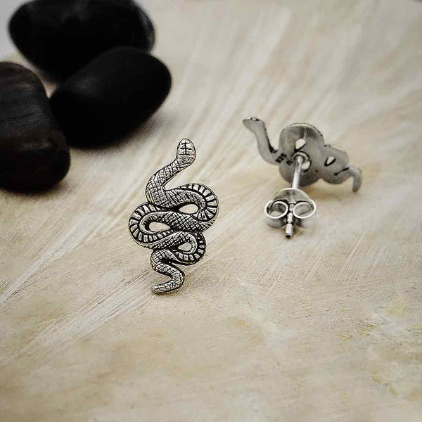 Sterling Silver Textured Snake Post Earrings - Poppies Beads n' More