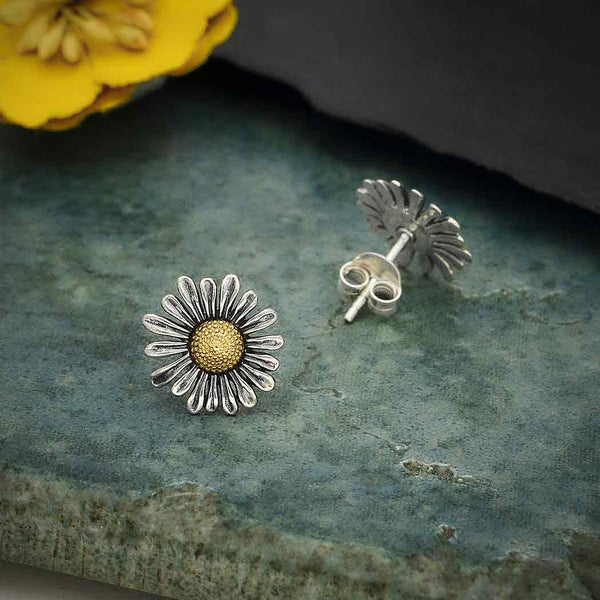 Mixed Metal Daisy Post Earrings - Poppies Beads n' More