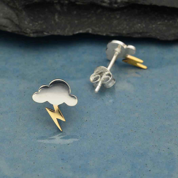 Silver Cloud Post Earrings with Bronze Lightning - Poppies Beads n' More