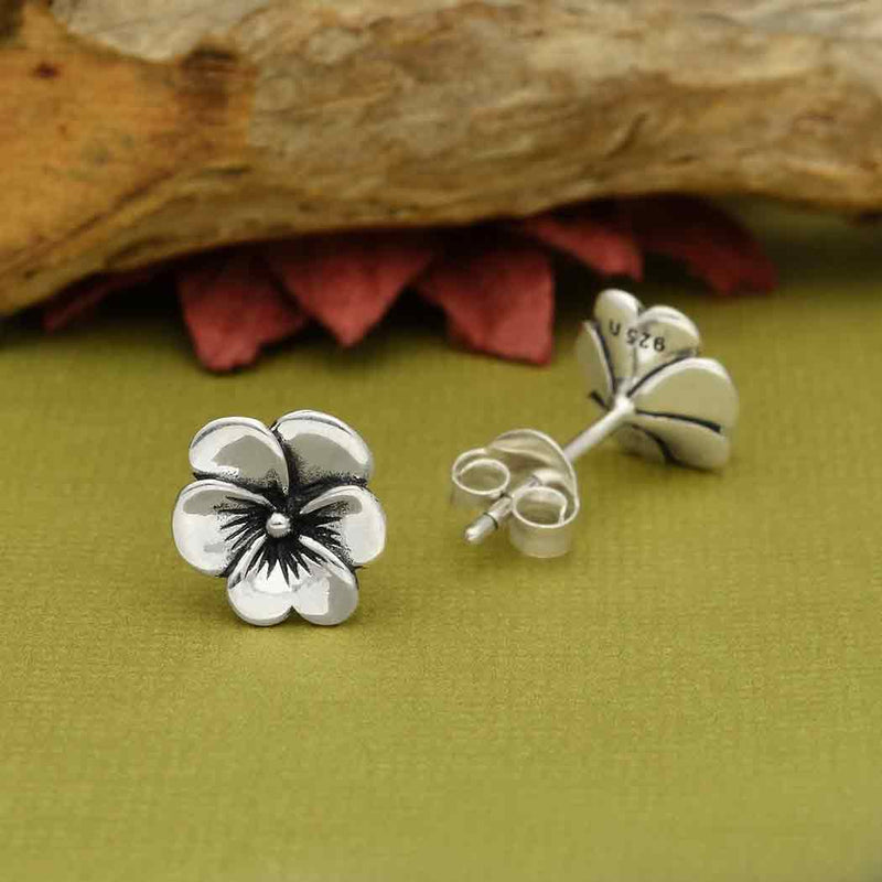 Sterling Silver Pansy Post Earrings - Poppies Beads n' More
