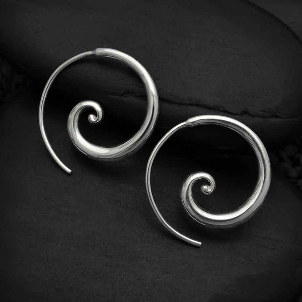 Sterling Silver Tapered Swirl Hoop Earrings - Poppies Beads n' More