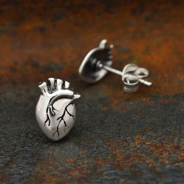 Sterling Silver Anatomical Heart Post Earrings - Poppies Beads n' More